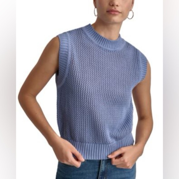 DKNY Women’s Skyway Blue Open Knit Sleeveless preppy Sweater Vest in Size XL - Picture 1 of 8